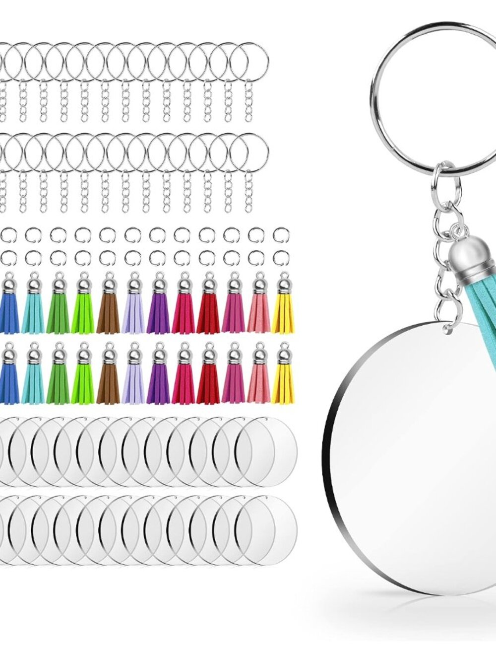 120 pcs Acrylic Keychain Blank Silver Kit